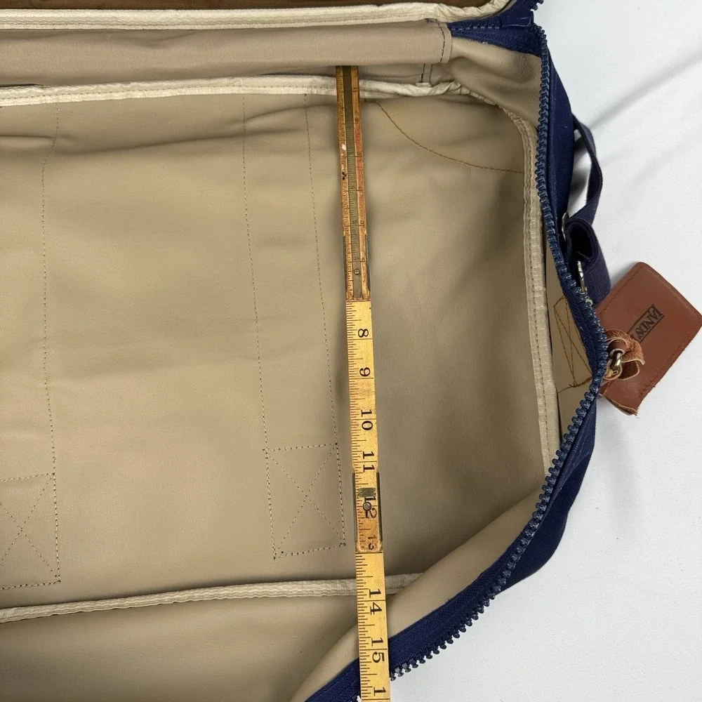 Vtg Lands End Square Rigger Weekender Bag Navy Blue Canvas Leather Luggage 20" - Picture 8 of 9